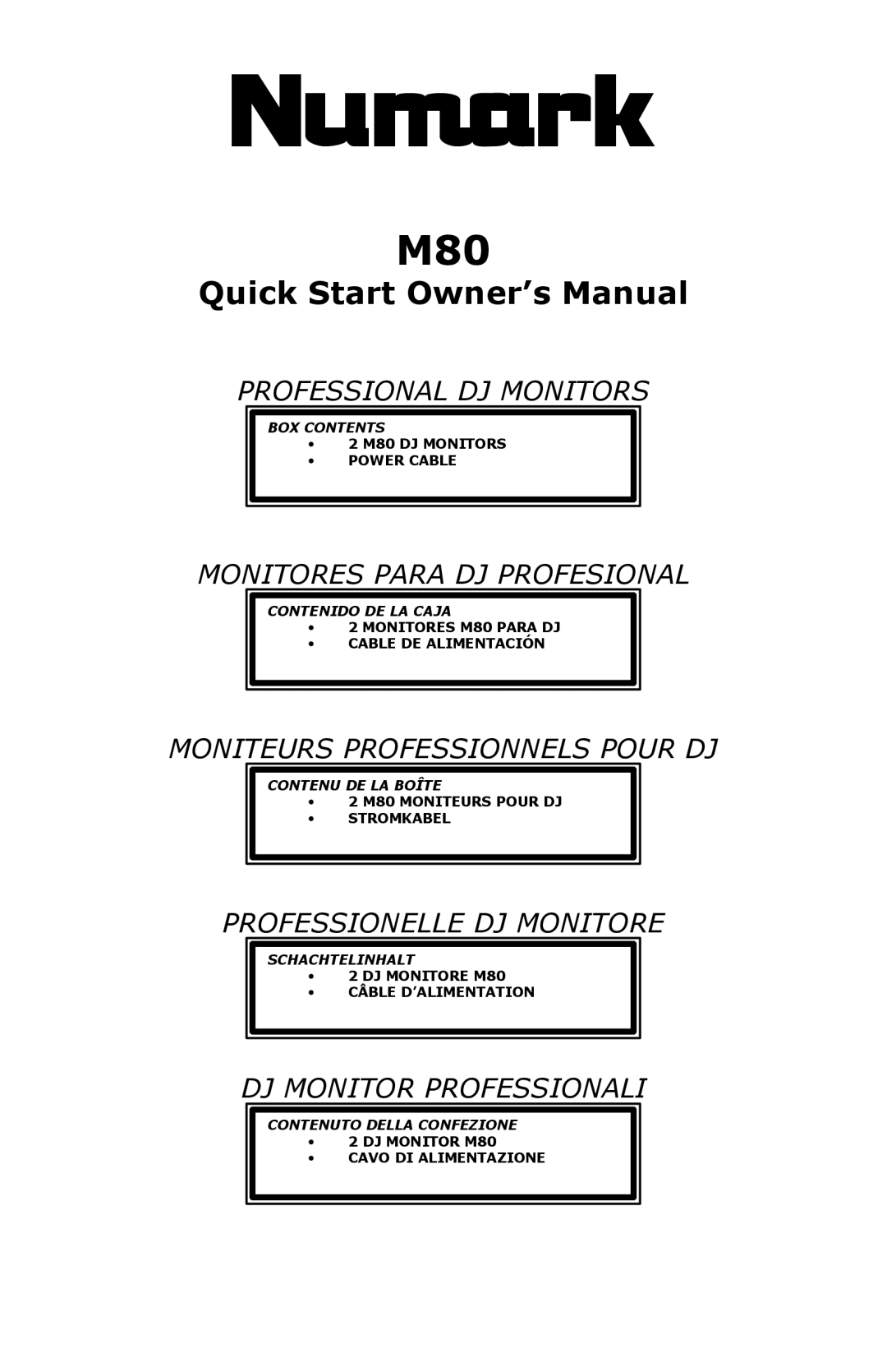 Numark Industries M80 quick start 