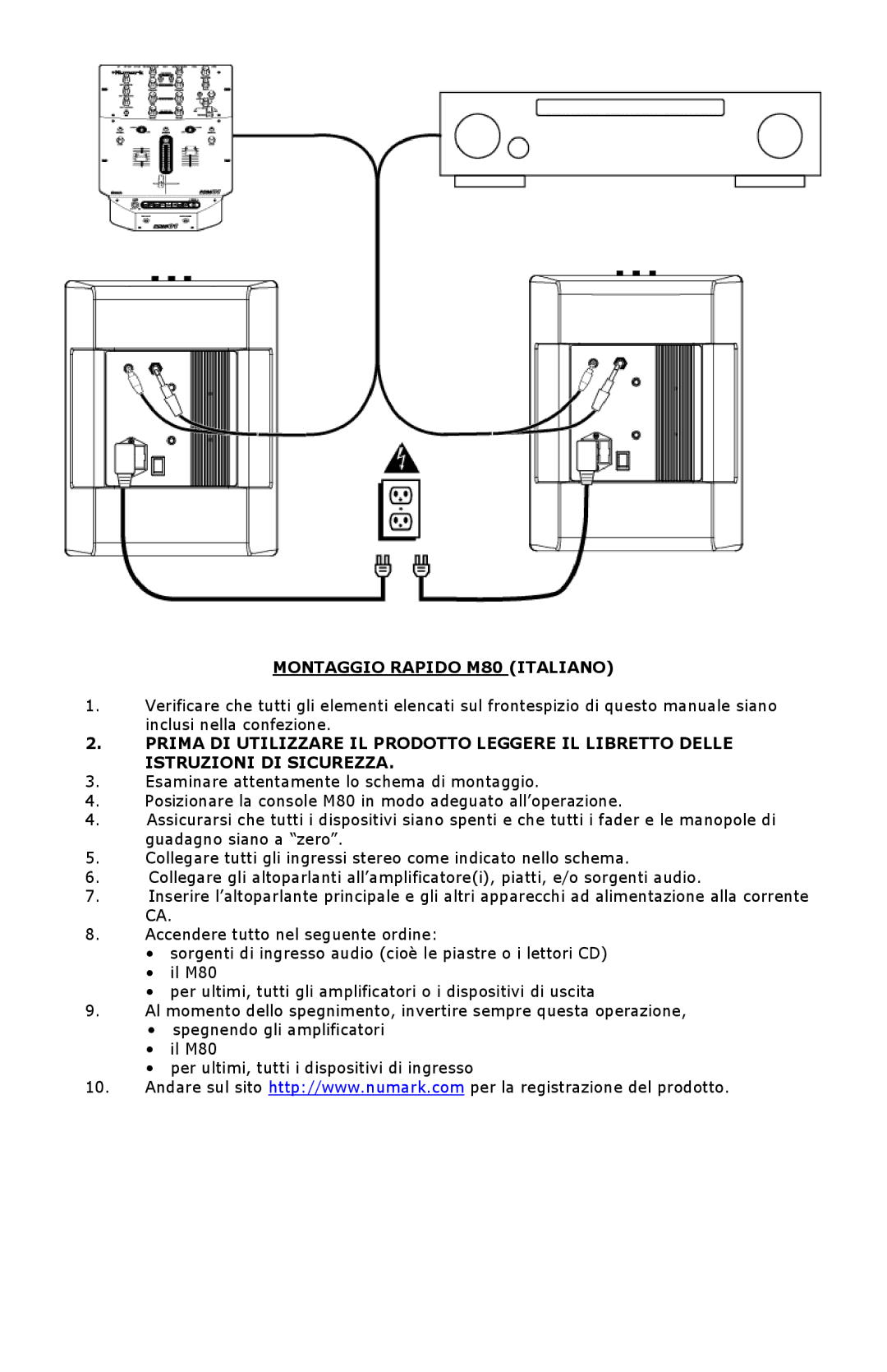 Numark Industries quick start Montaggio Rapido M80 Italiano 