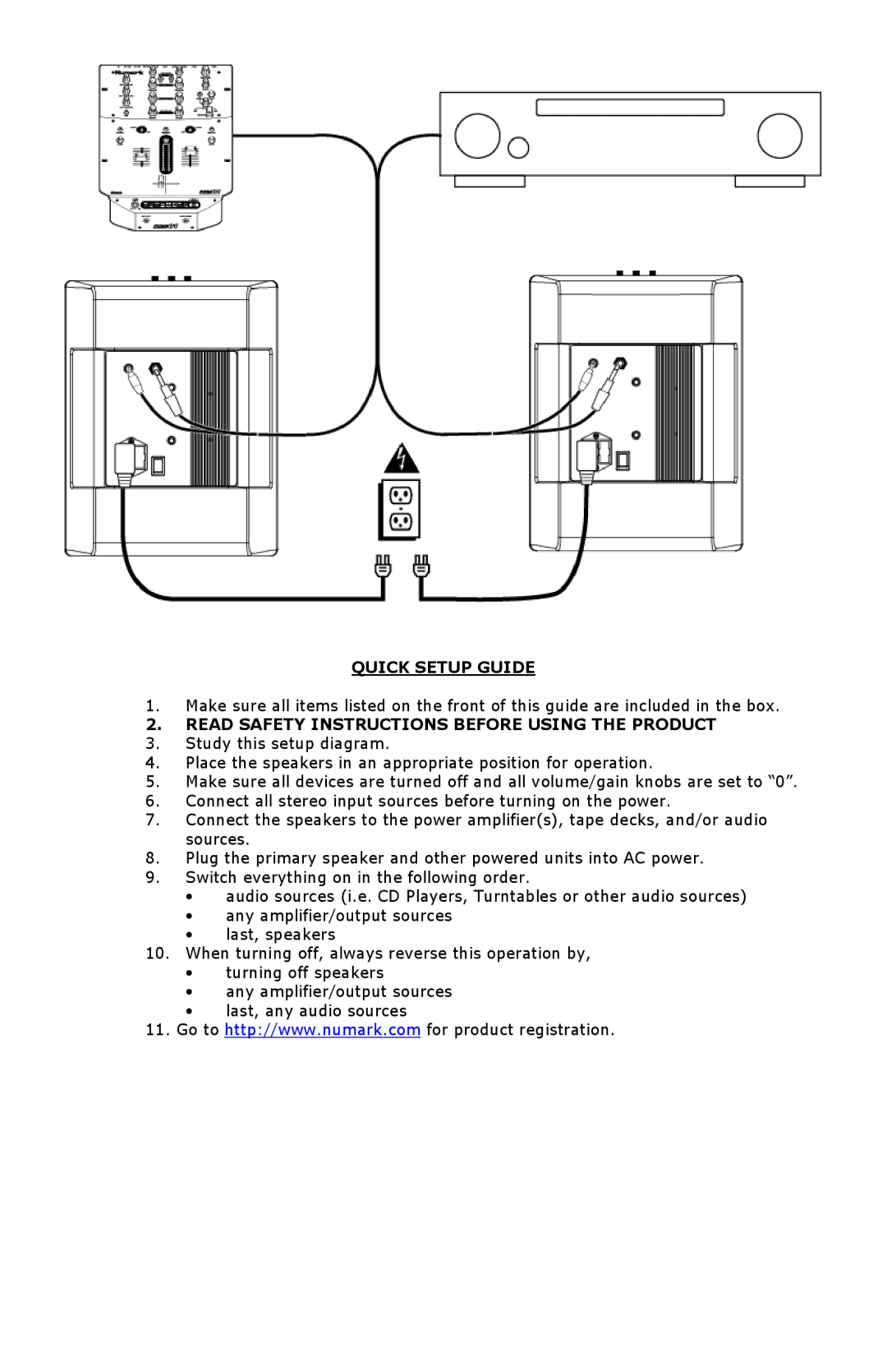 Numark Industries M80 quick start Quick Setup Guide, Read Safety Instructions Before Using the Product 