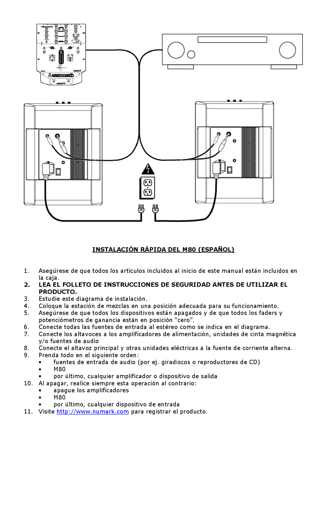 Numark Industries quick start Instalación Rápida DEL M80 Español 