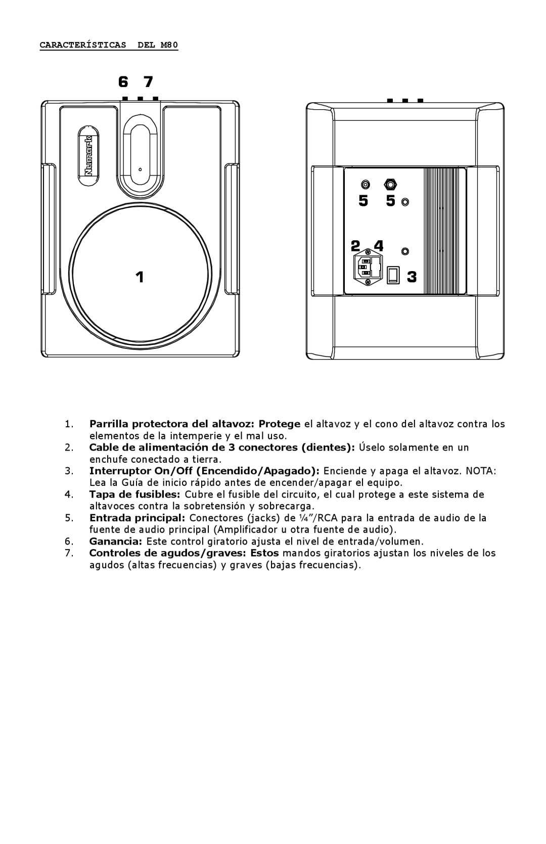 Numark Industries quick start Características DEL M80 