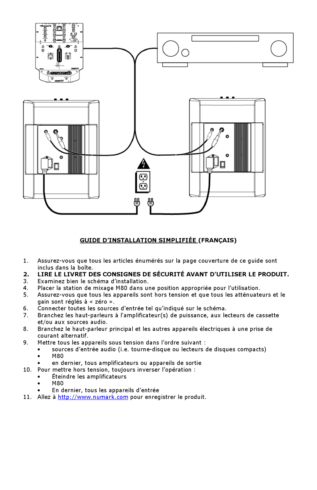 Numark Industries M80 quick start Guide D’INSTALLATION Simplifiée Français 