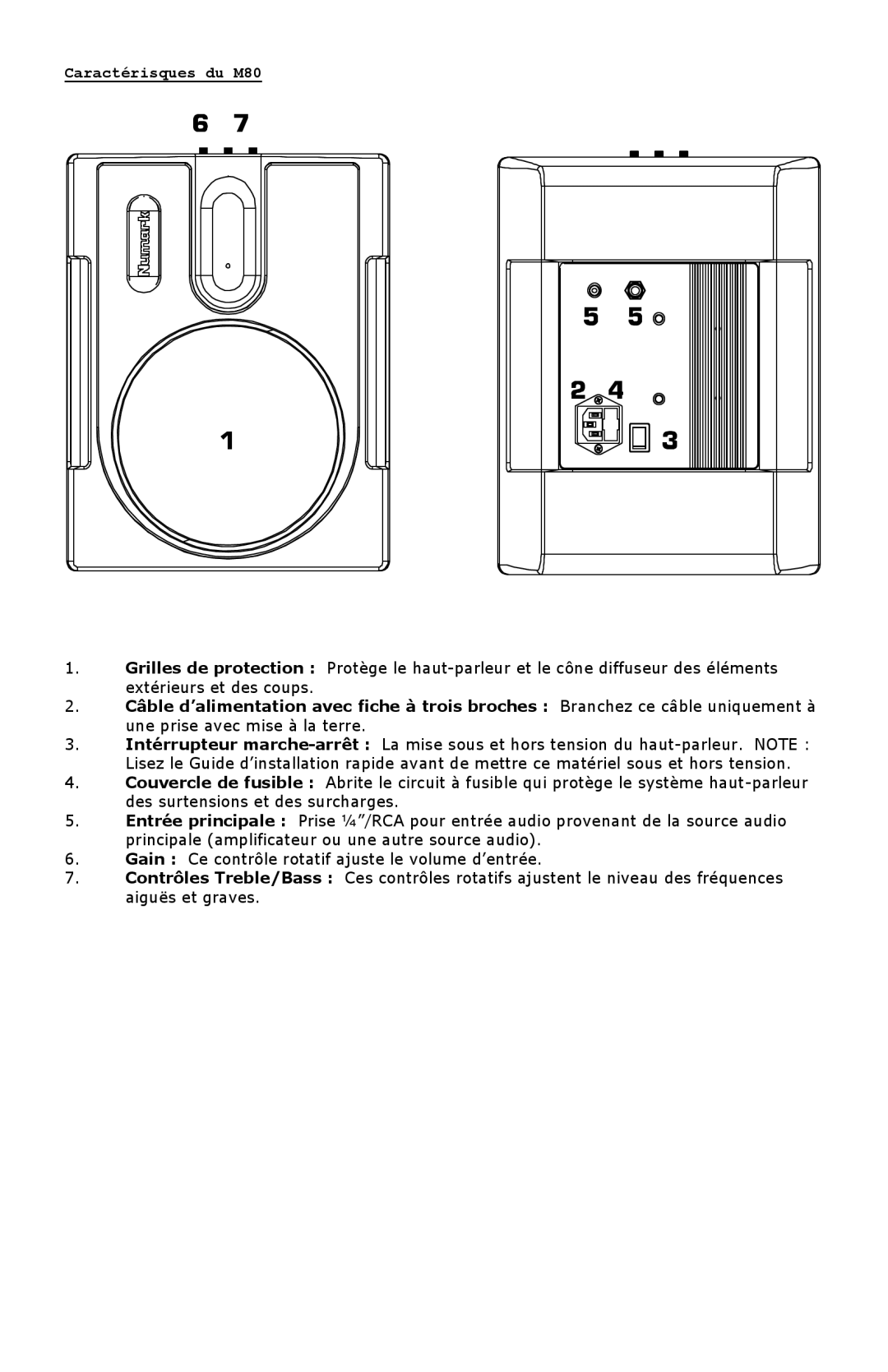 Numark Industries quick start Caractérisques du M80 