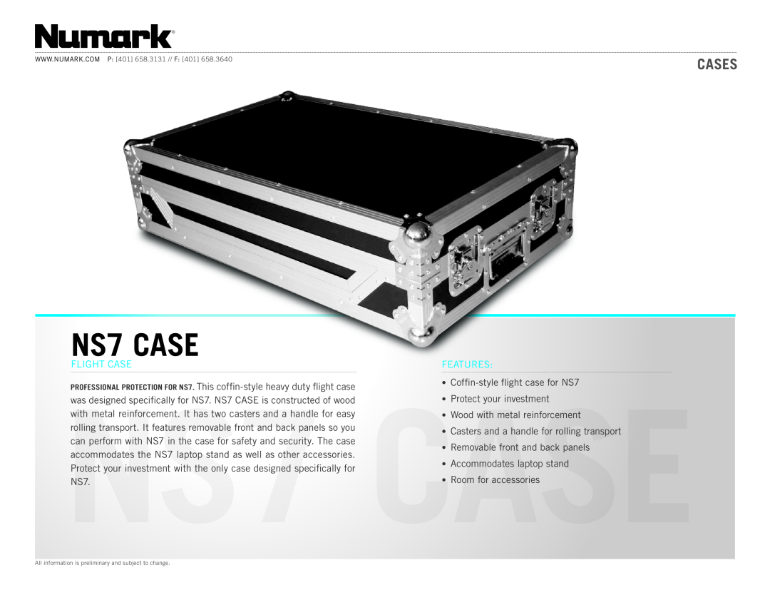 Numark Industries NS7 manual Ns7 case, CAses, Flight Case 