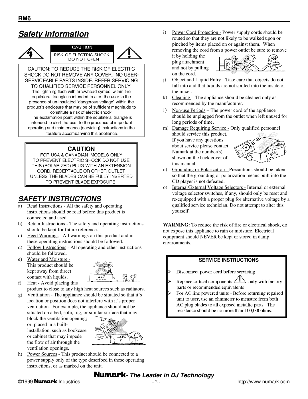 Numark Industries RM6 owner manual Safety Information, Safety Instructions 