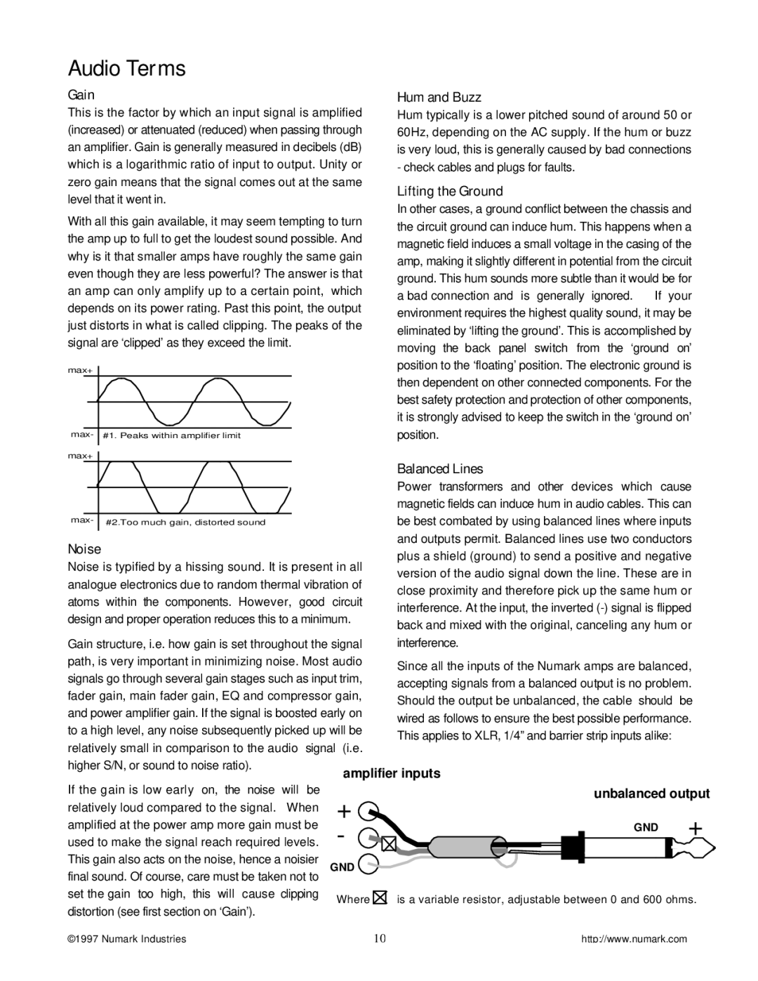 Numark Industries SA3000, SA9500, SA5500 owner manual Audio Terms 