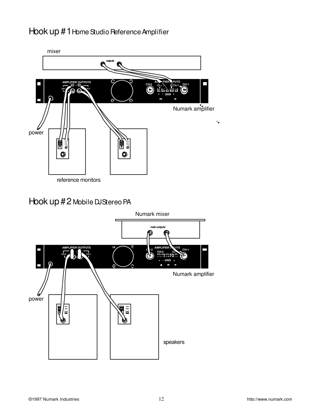 Numark Industries SA9500, SA3000, SA5500 owner manual Hook up #1 Home Studio Reference Amplifier 