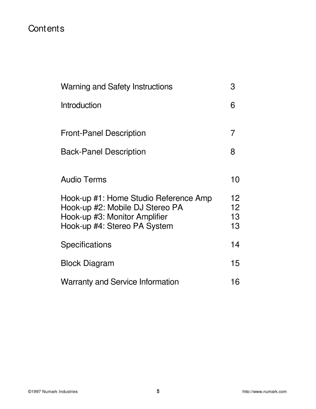 Numark Industries SA5500, SA9500, SA3000 owner manual Contents 