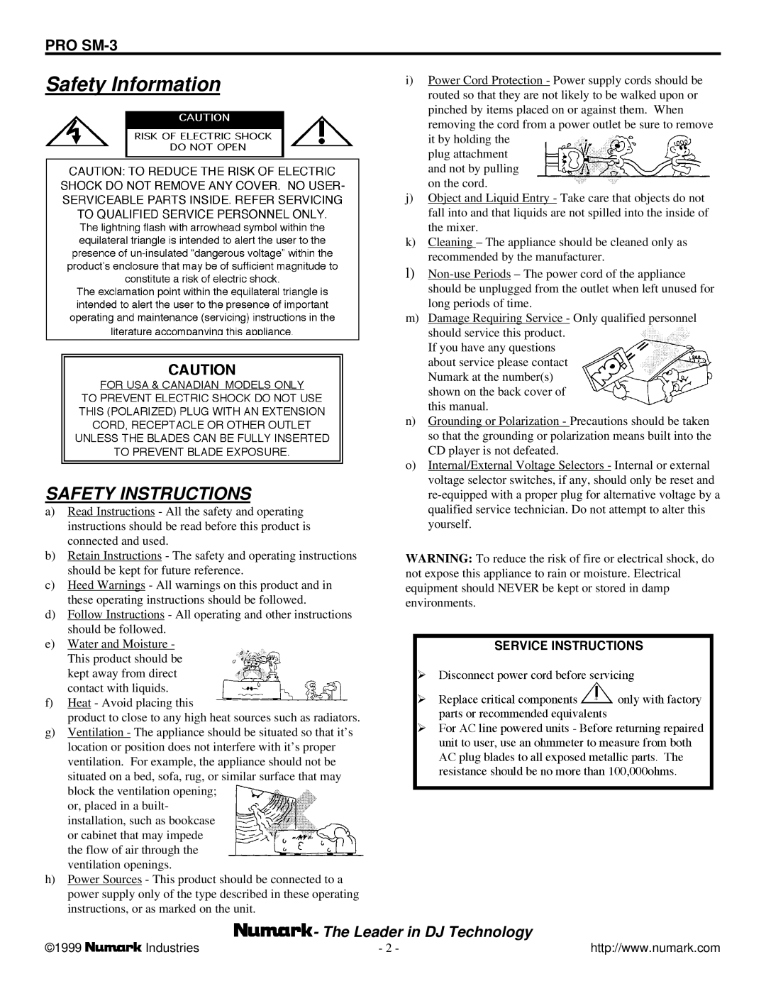 Numark Industries SM-3 owner manual Safety Information 