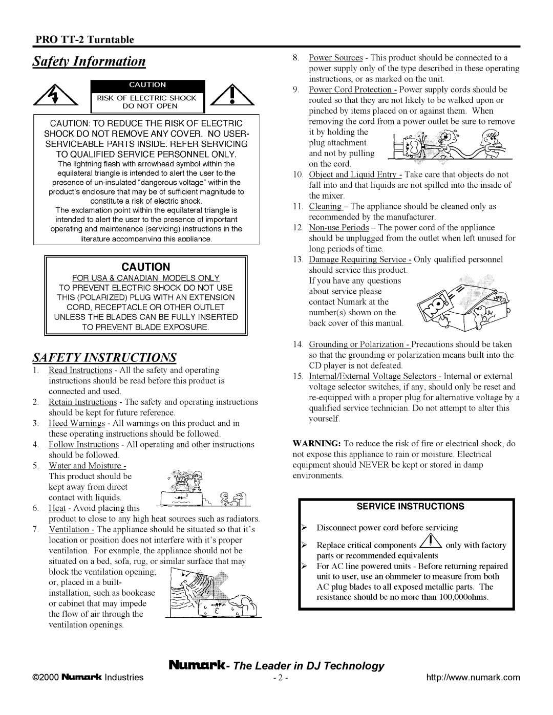 Numark Industries TT-100 owner manual Safety Information 