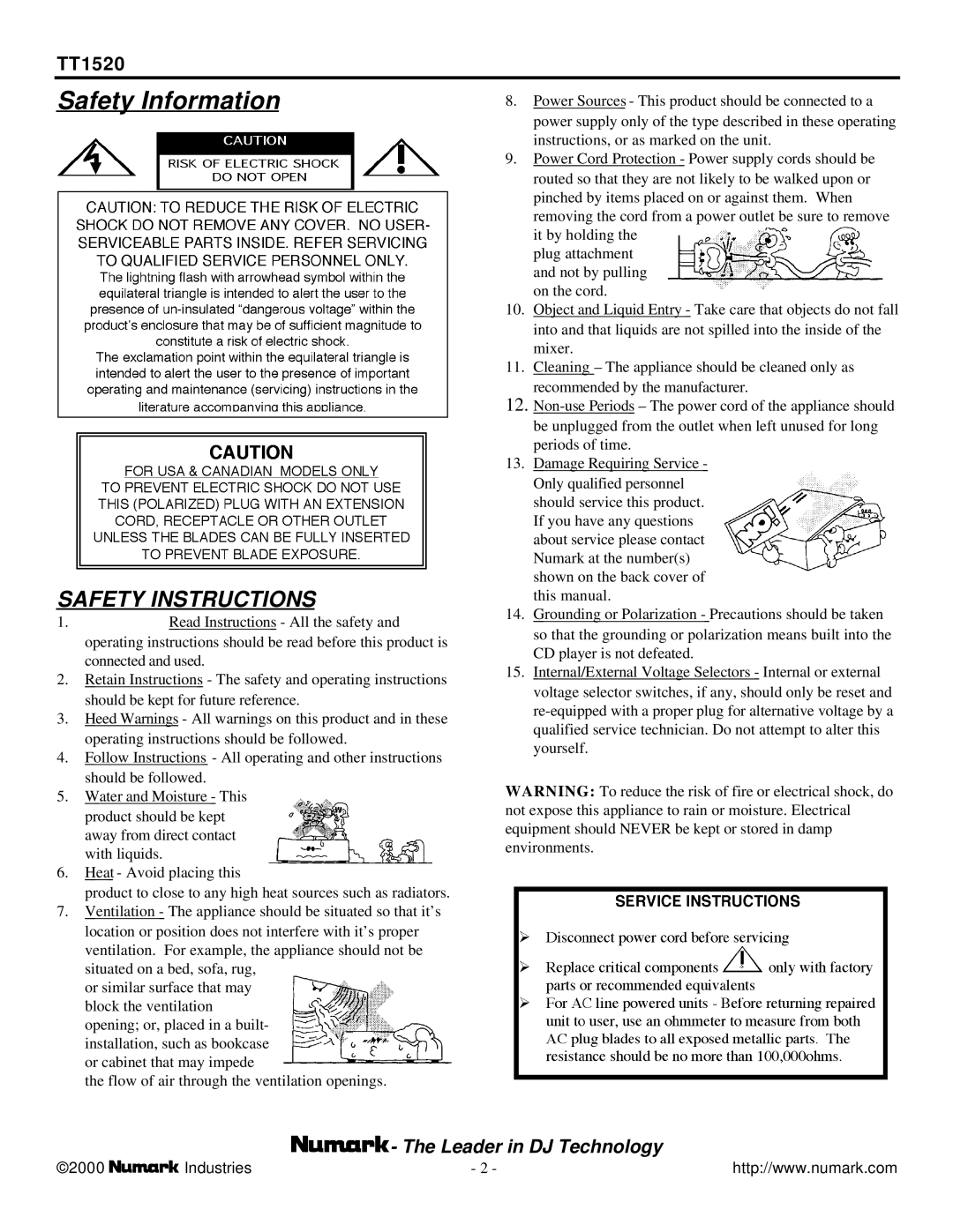 Numark Industries TT-1520 user manual Safety Information 