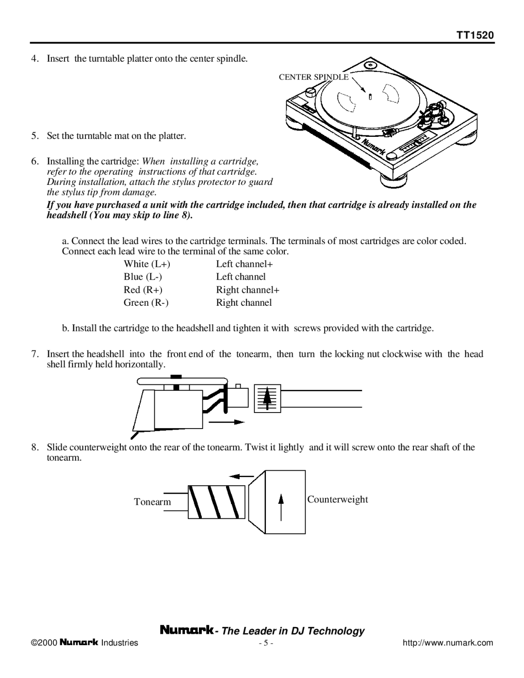 Numark Industries TT-1520 user manual Insert the turntable platter onto the center spindle 