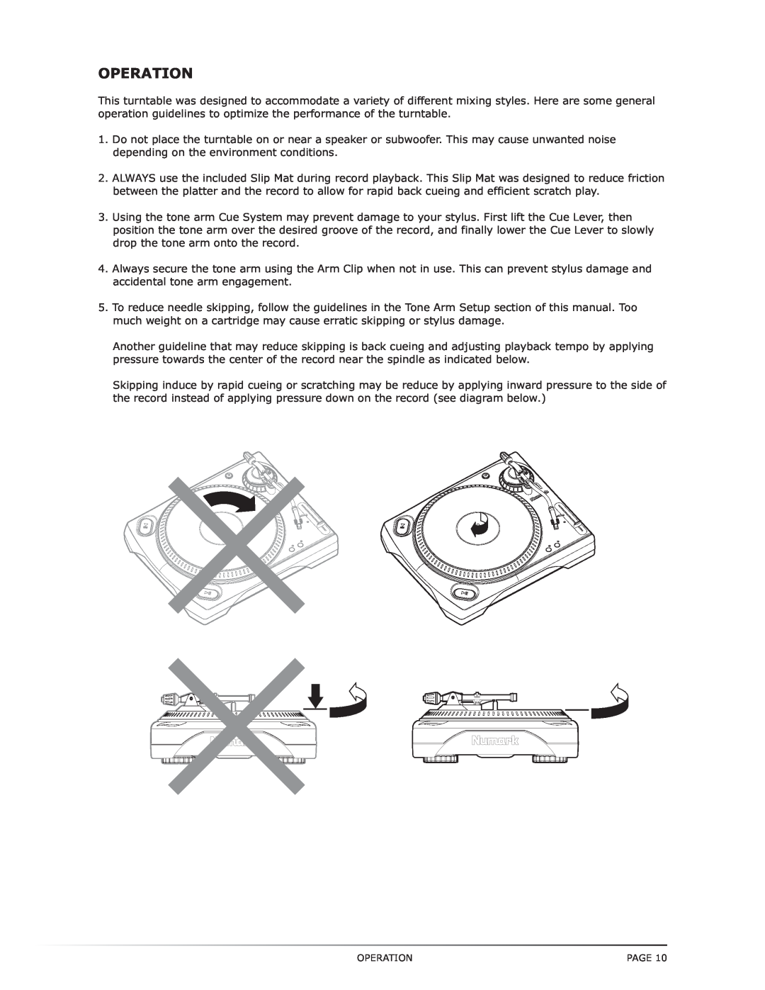 Numark Industries TT-1650 manual Operation, Page 