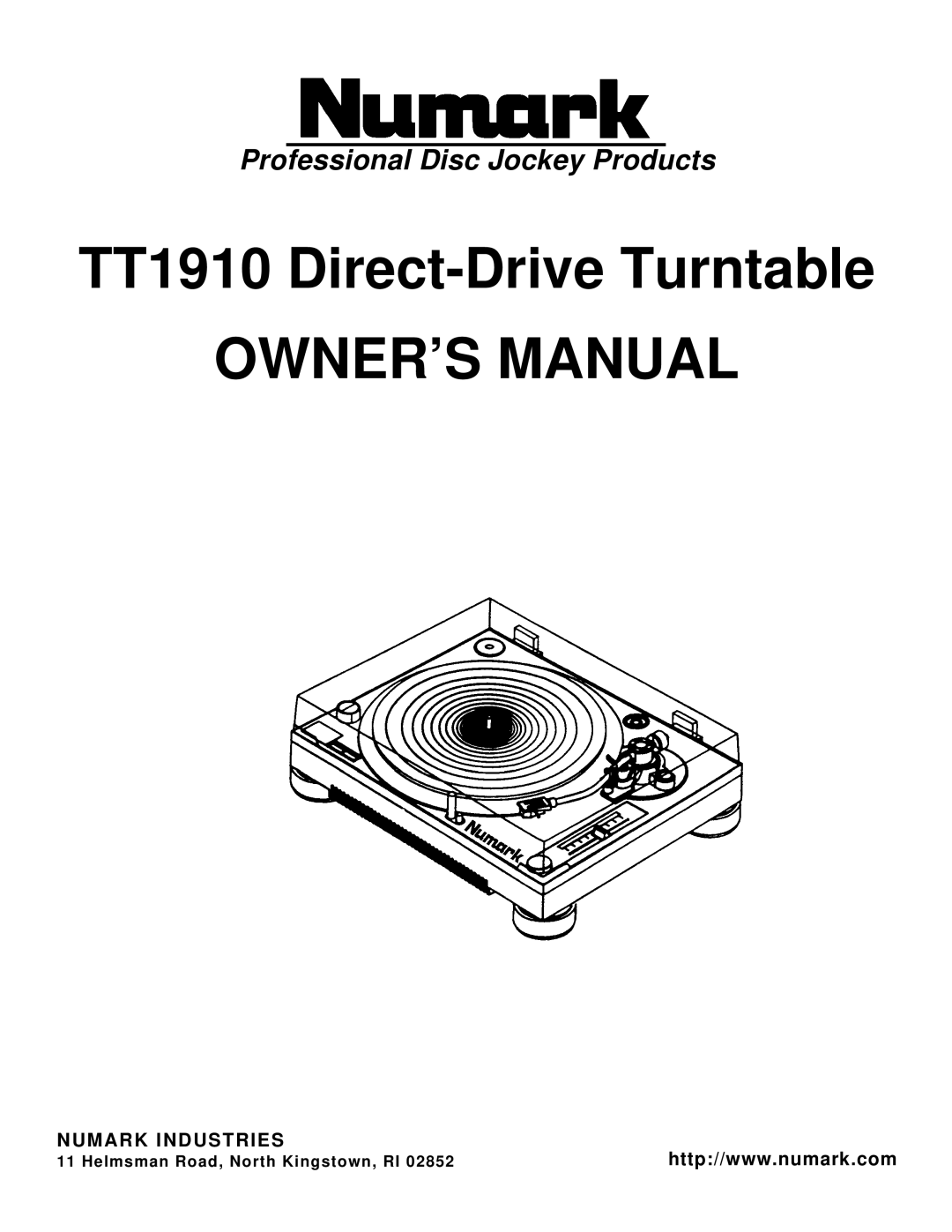 Numark Industries owner manual TT1910 Direct-Drive Turntable 