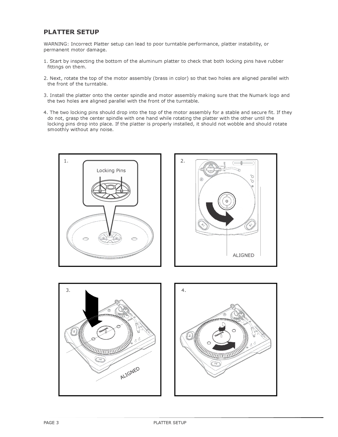 Numark Industries TT200 operating instructions Platter Setup 