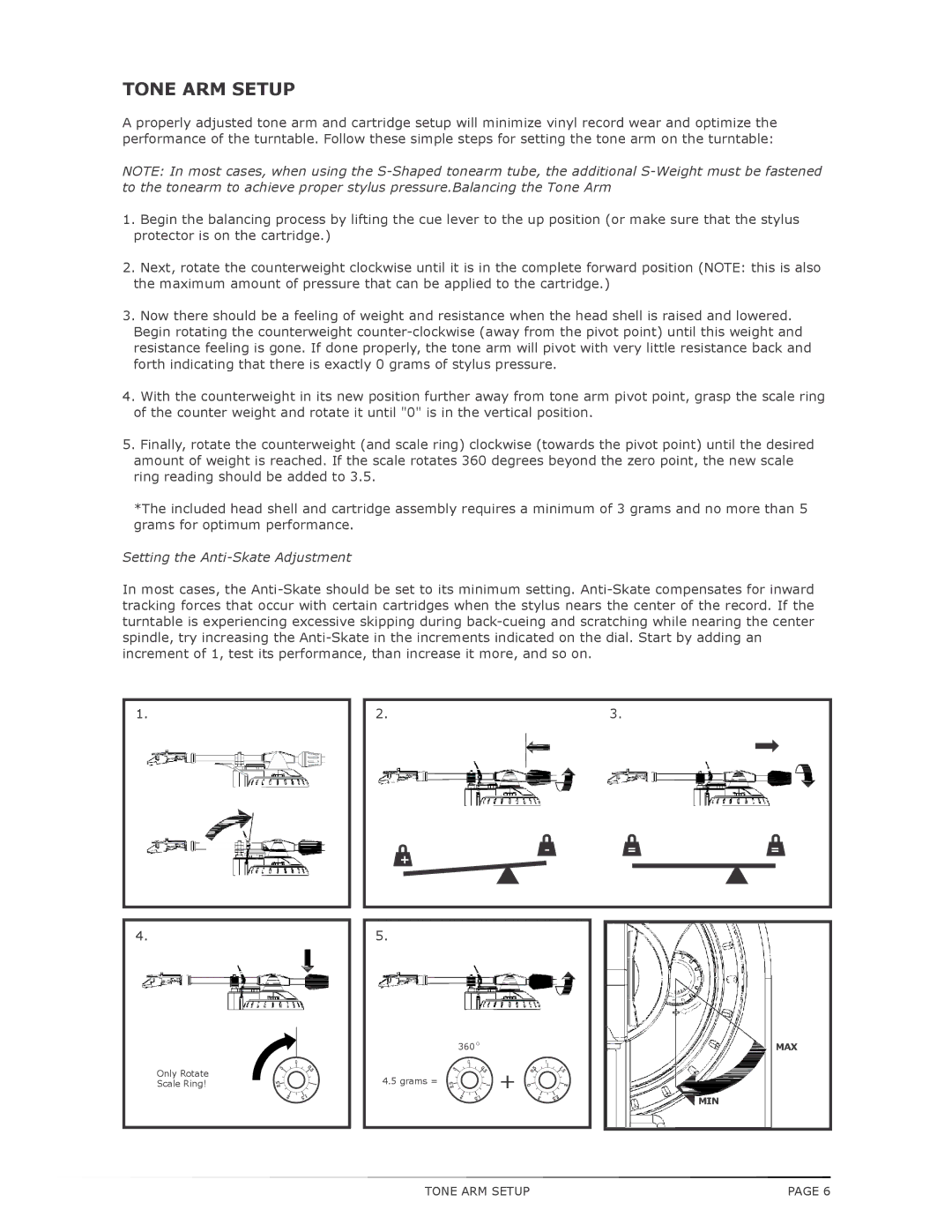 Numark Industries TT200 operating instructions Tone ARM Setup, Setting the Anti-Skate Adjustment 