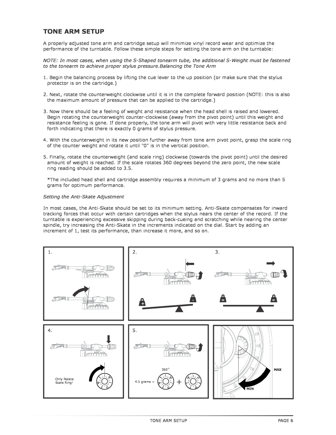 Numark Industries TT200 operating instructions Tone Arm Setup, Setting the Anti-SkateAdjustment 