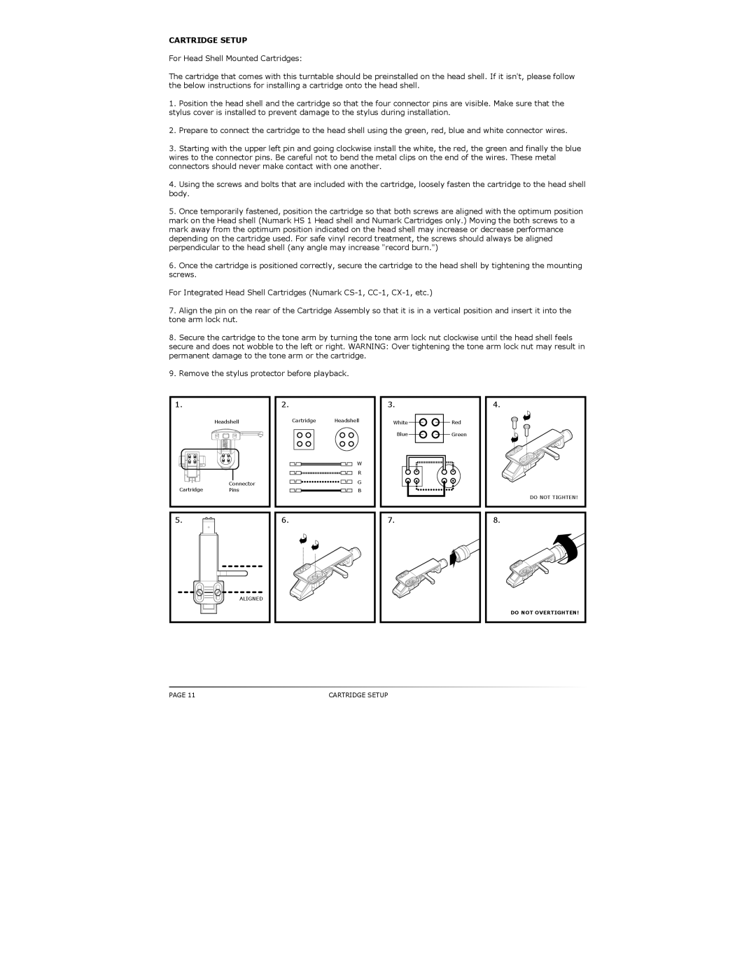 Numark Industries TT500 specifications Cartridge Setup 