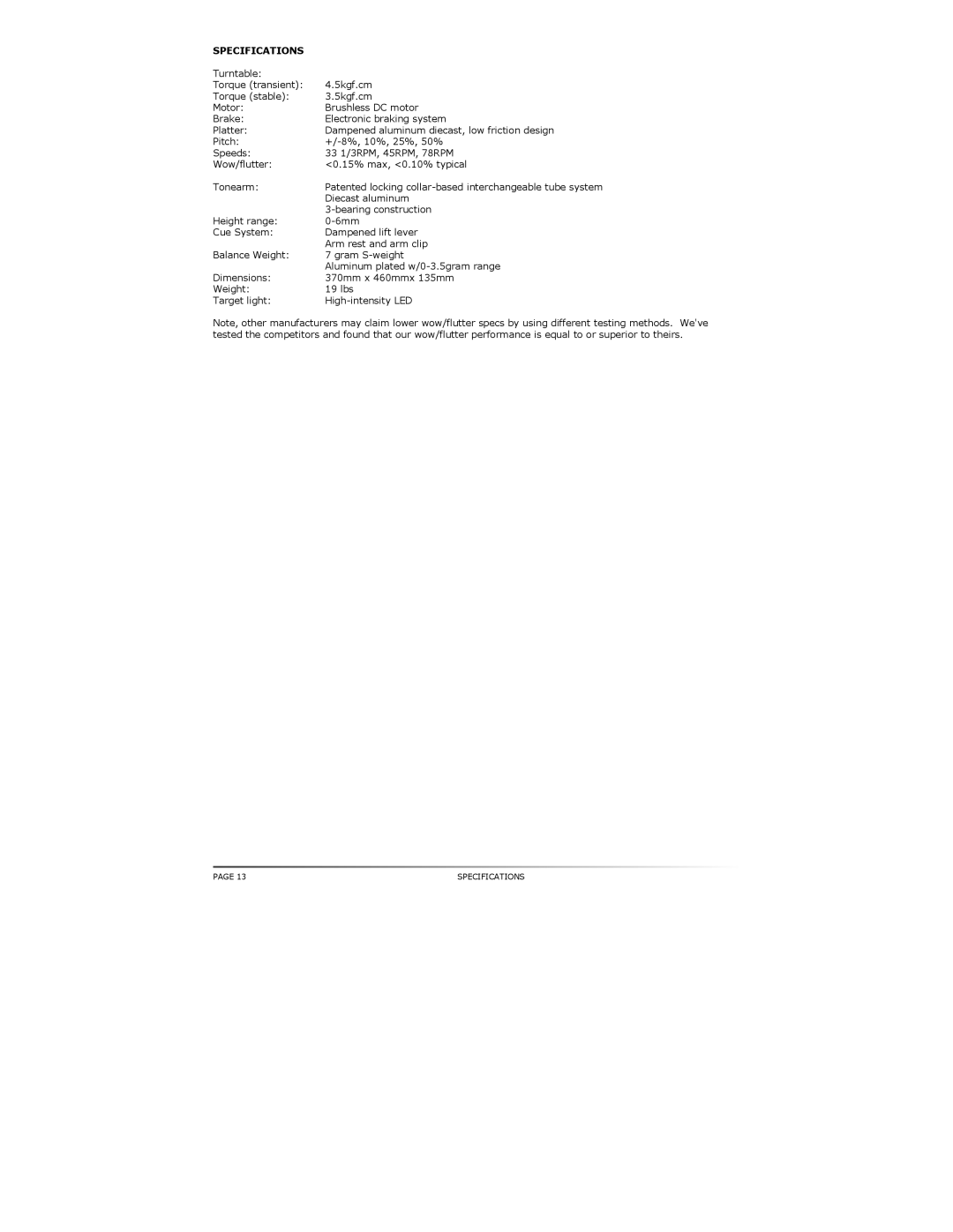 Numark Industries TT500 specifications Specifications 