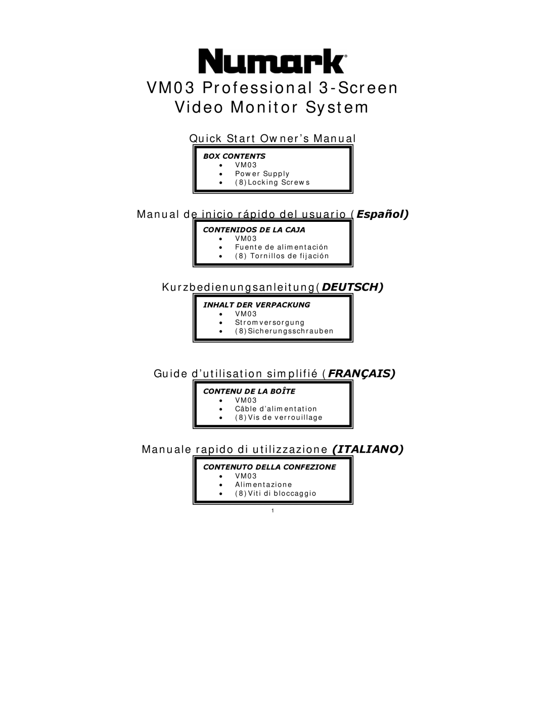 Numark Industries quick start VM03 Professional 3-Screen Video Monitor System 