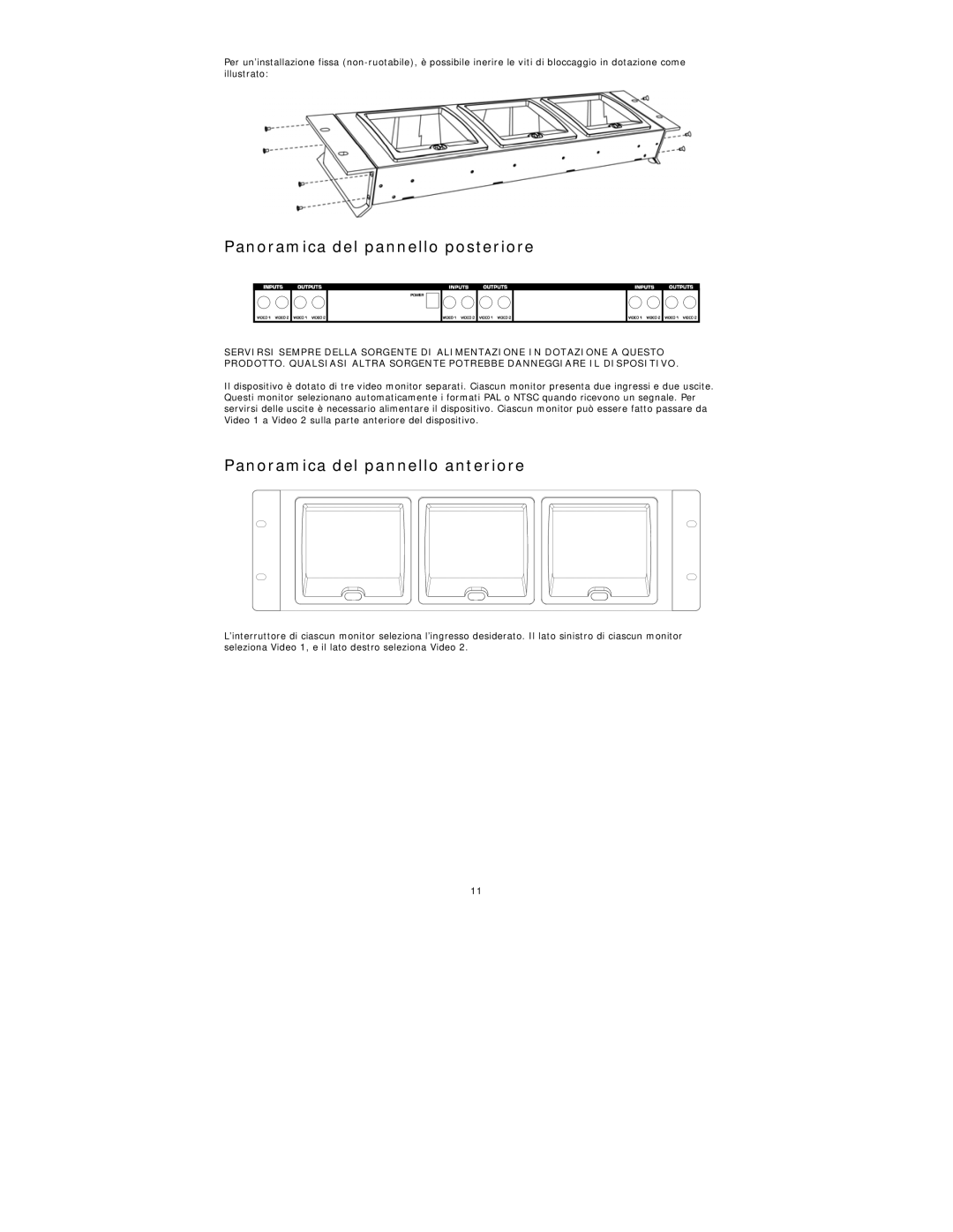 Numark Industries VM03 quick start Panoramica del pannello posteriore, Panoramica del pannello anteriore 