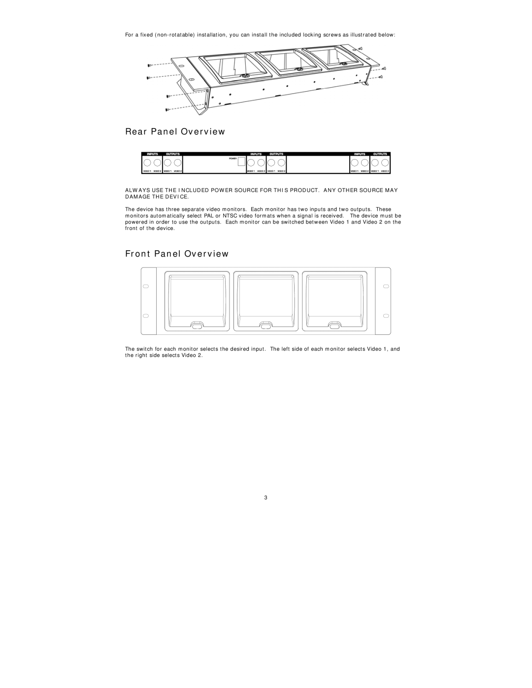 Numark Industries VM03 quick start Rear Panel Overview, Front Panel Overview 