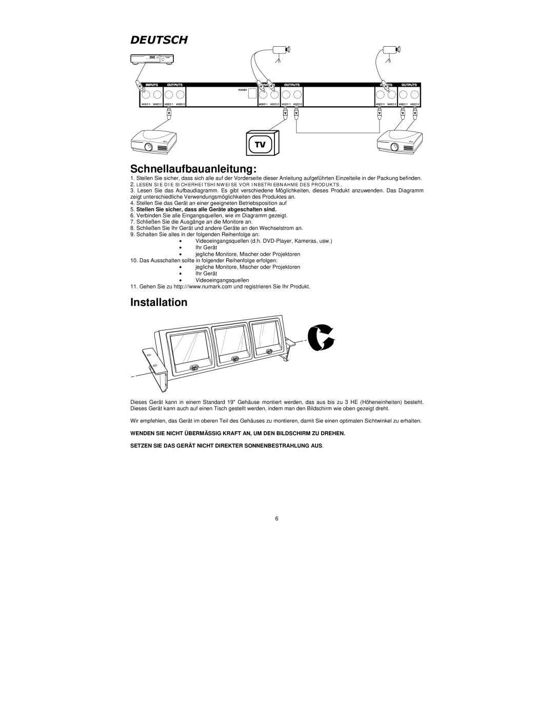 Numark Industries VM03 quick start Deutsch, Schnellaufbauanleitung 