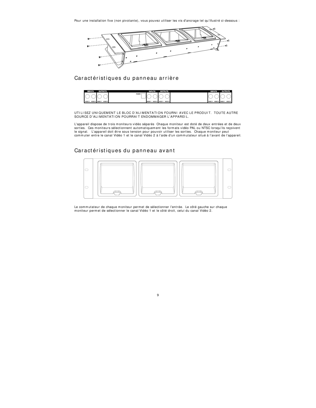 Numark Industries VM03 quick start Caractéristiques du panneau arrière, Caractéristiques du panneau avant 