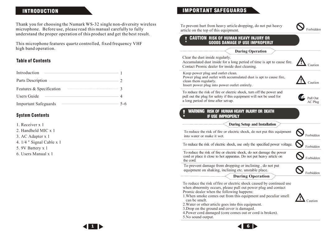 Numark Industries WS32 user manual Introduction, Important Safeguards, Table of Contents, System Contents 