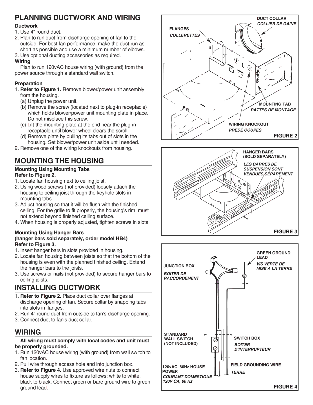 NuTone 672R, 671R important safety instructions Planning Ductwork and Wiring, Mounting the Housing, Installing Ductwork 