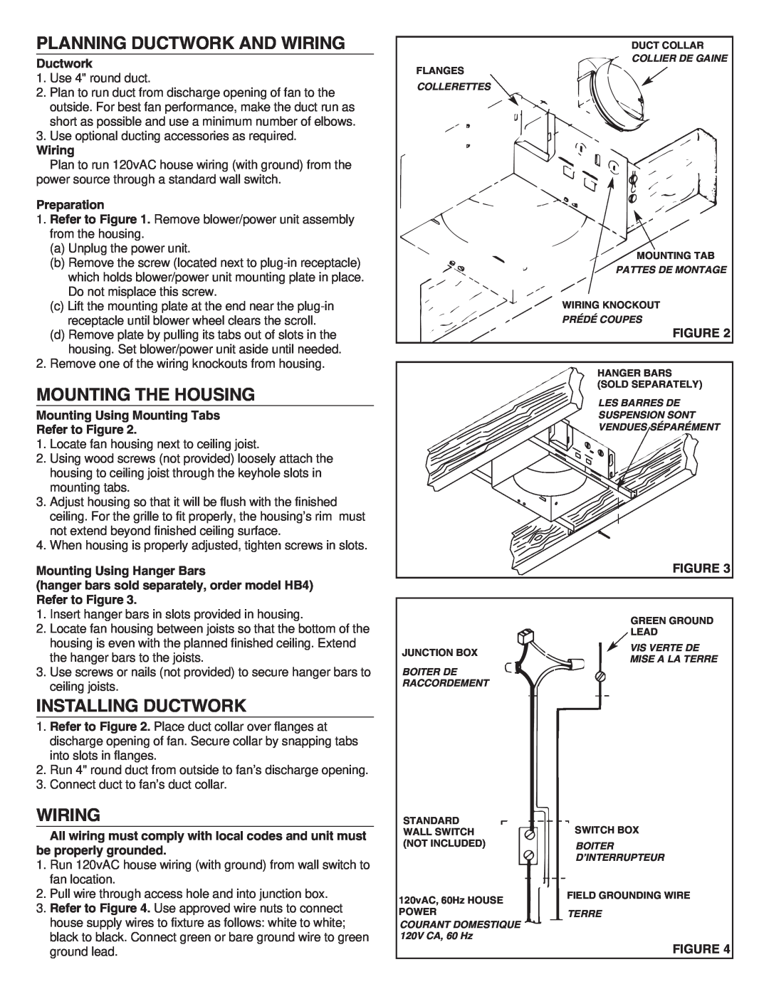 NuTone 672R, 671R important safety instructions Planning Ductwork And Wiring, Mounting The Housing, Installing Ductwork 