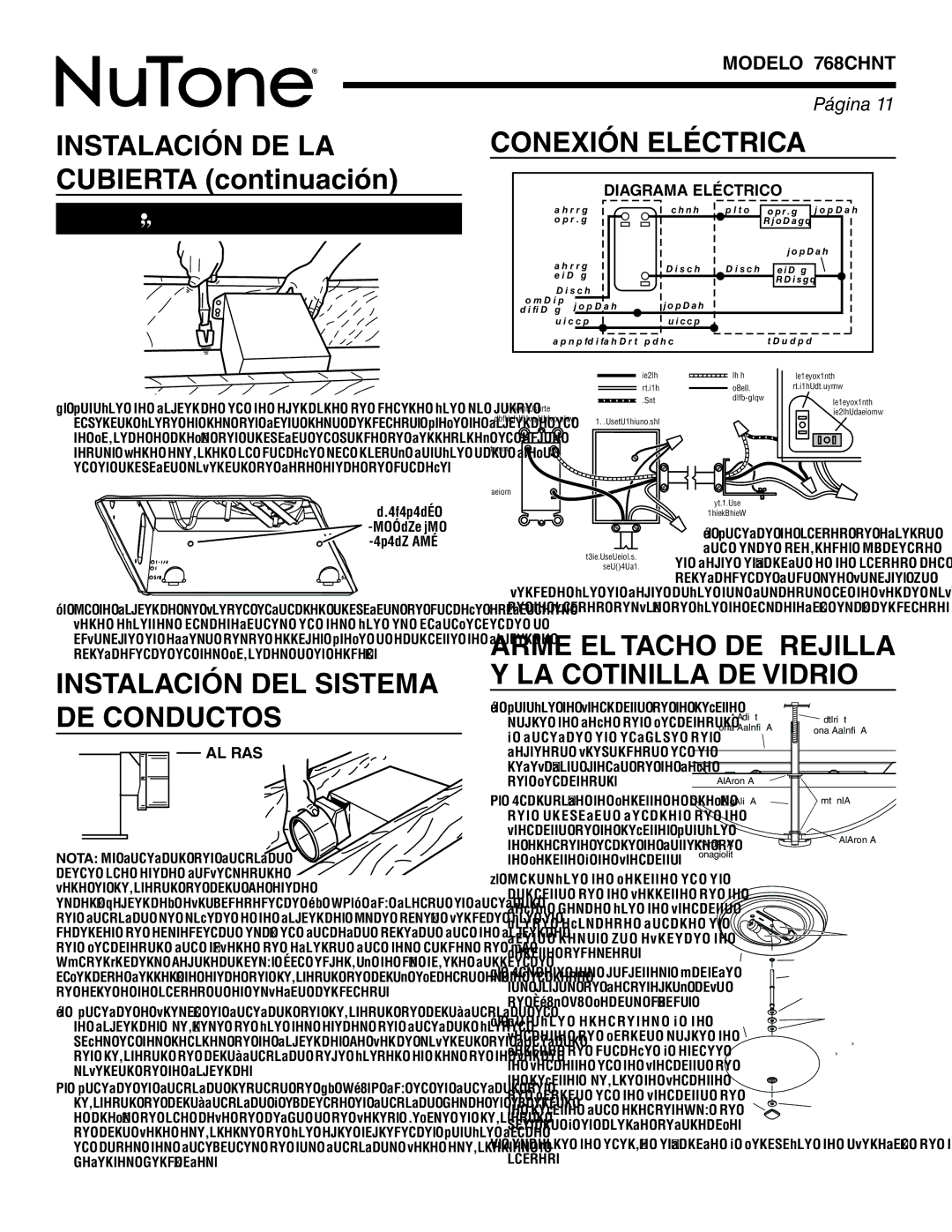 NuTone 768CHNT Instalación DEL Sistema DE Conductos, Conexión Eléctrica, Arme EL Tacho DE Rejilla Y LA Cotinilla DE Vidrio 