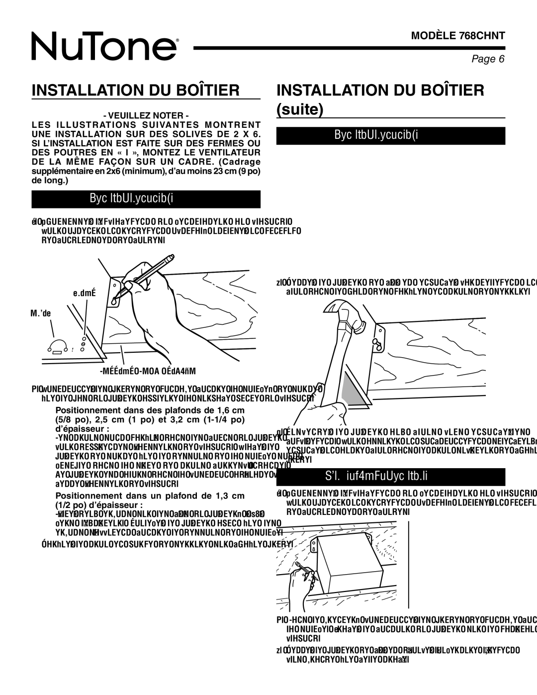 NuTone 768CHNT warranty Installation DU Boîtier suite, Construction neuve, Bâtisse déjà construite, Veuillez Noter 