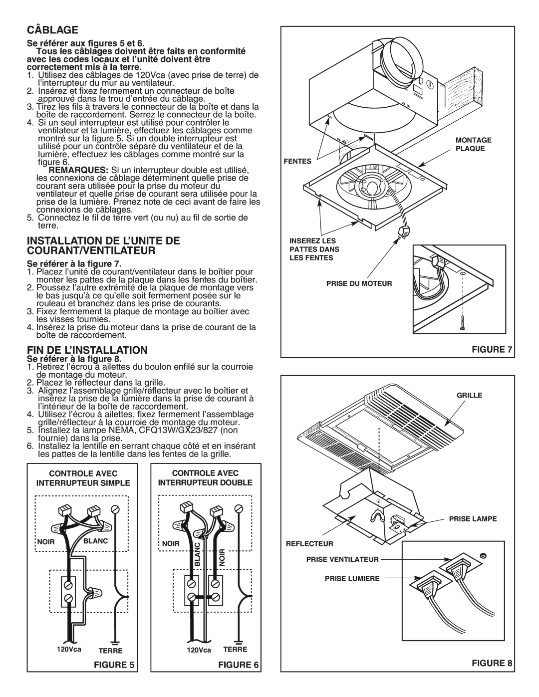 NuTone 769RF installation instructions Installation DE L’UNITE DE COURANT/VENTILATEUR, Fin De L’Installation 