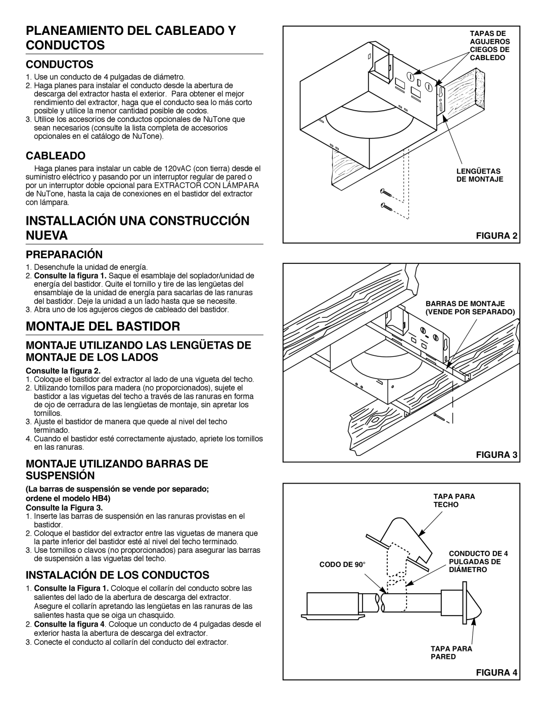 NuTone 770F Planeamiento DEL Cableado Y Conductos, Installación UNA Construcción Nueva, Montaje DEL Bastidor 