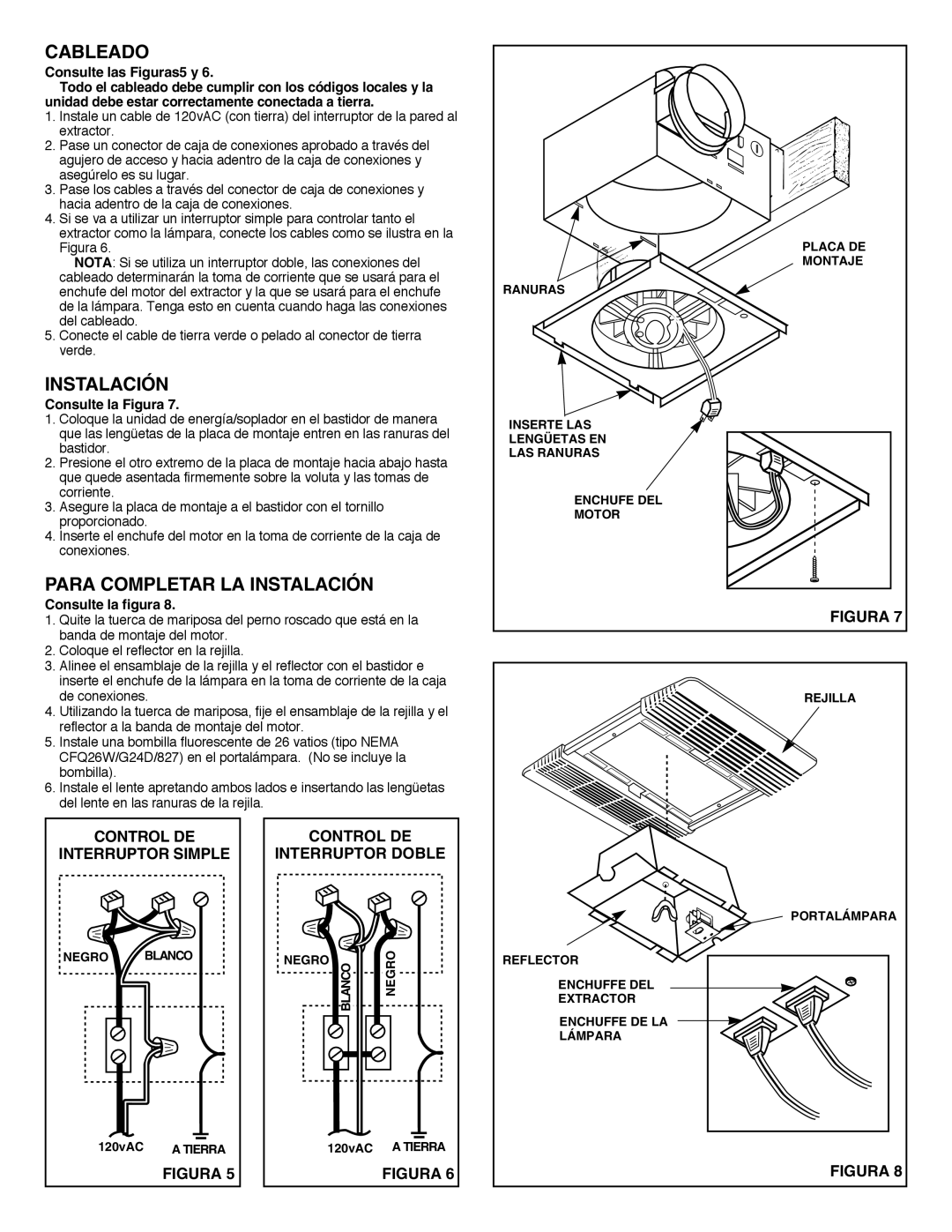 NuTone 770F installation instructions Para Completar LA Instalación, Control DE, Interruptor Simple, Interruptor Doble 