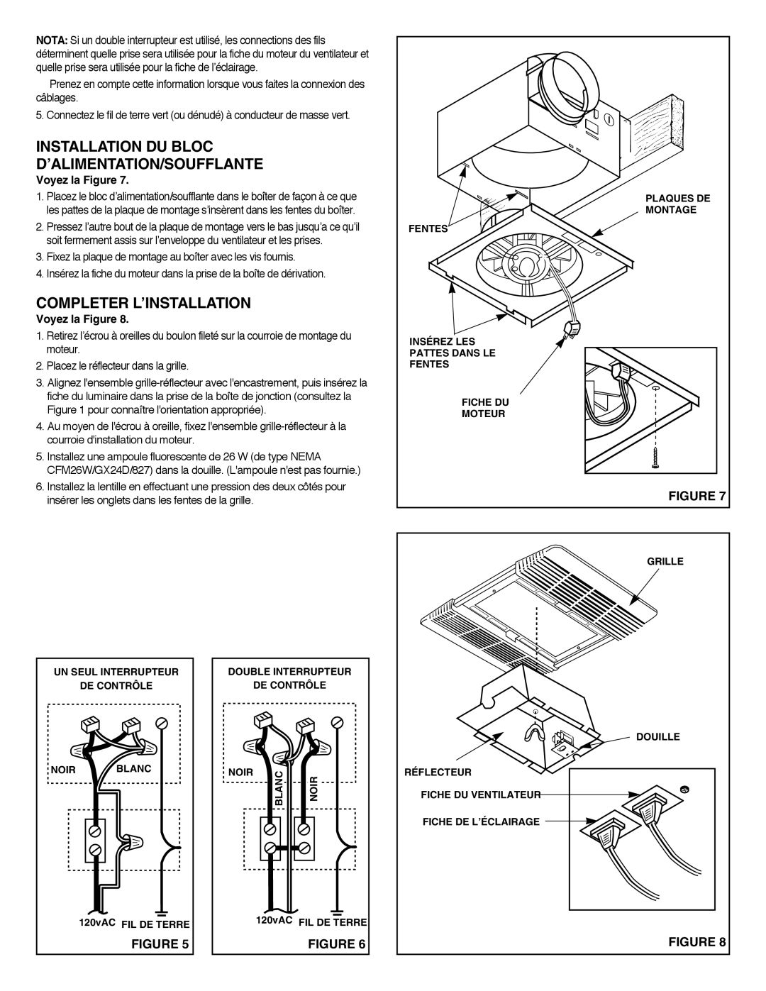 NuTone 770F Installation DU Bloc ’ALIMENTATION/SOUFFLANTE, Completer L’INSTALLATION, Voyez la Figure 