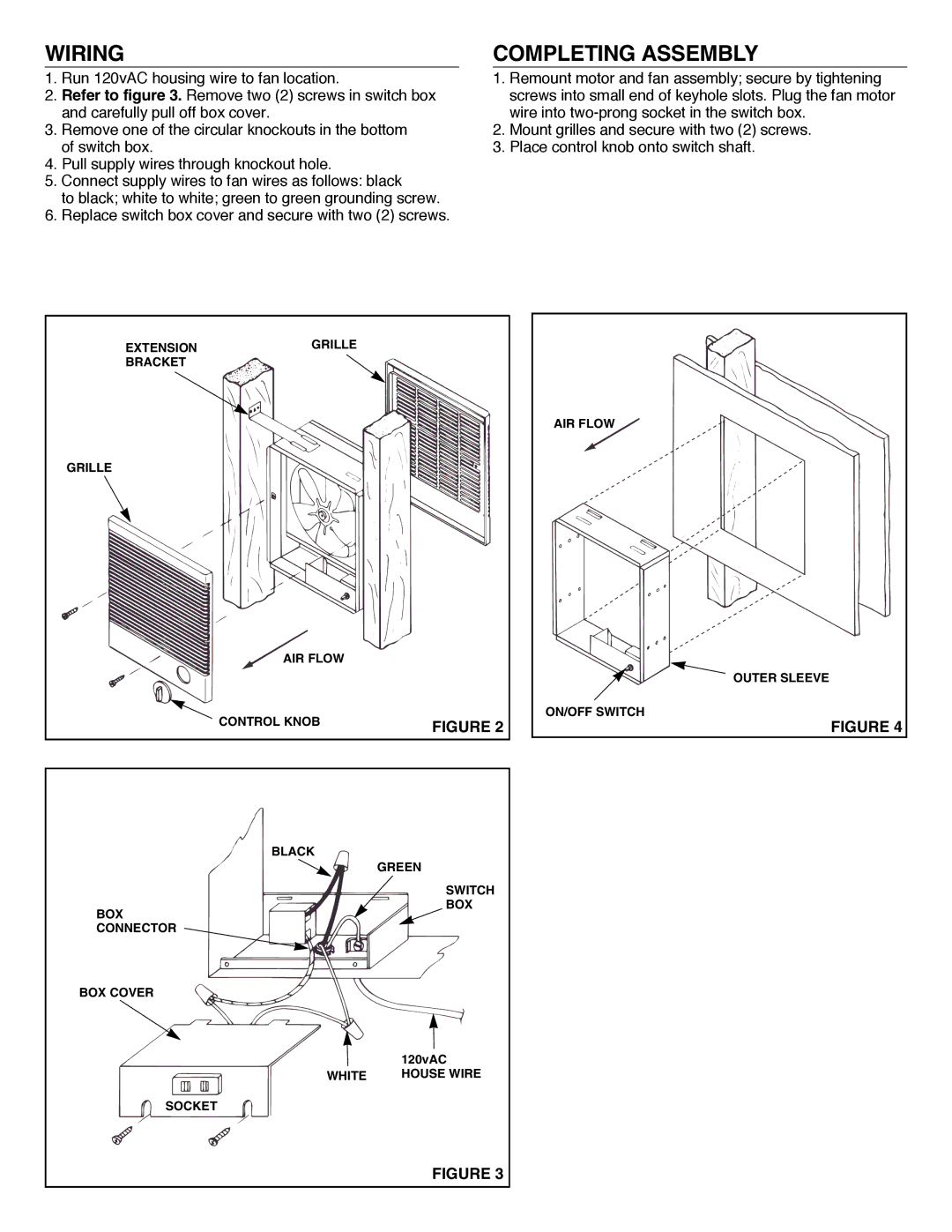 NuTone 8145 installation instructions Wiring, Completing Assembly 