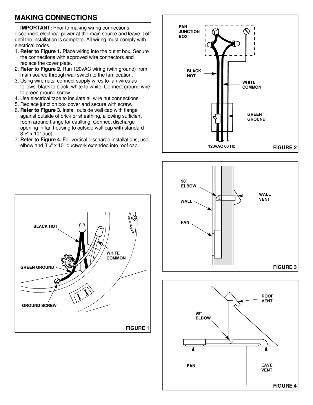 NuTone 8310 installation instructions Making Connections 