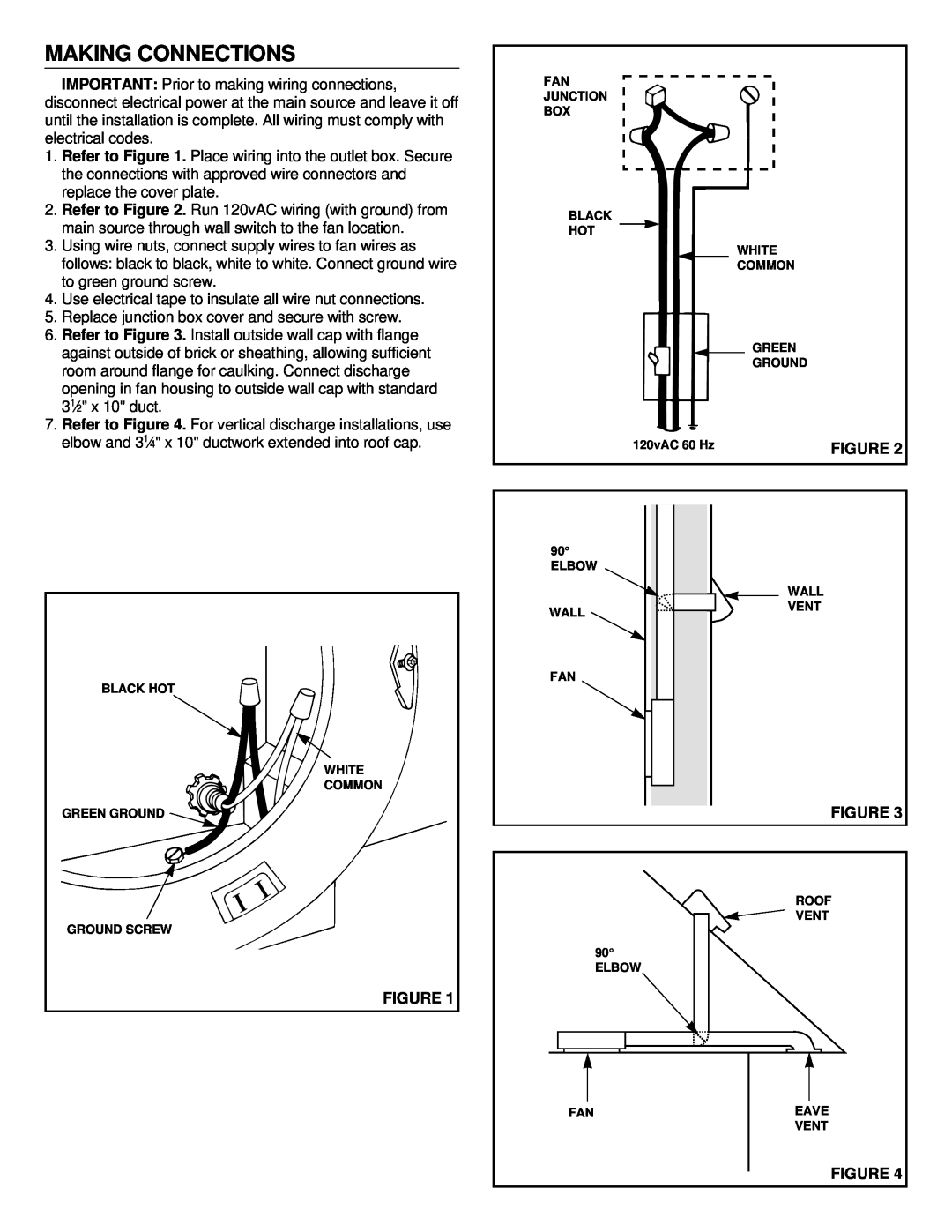 NuTone 8310 installation instructions Making Connections 