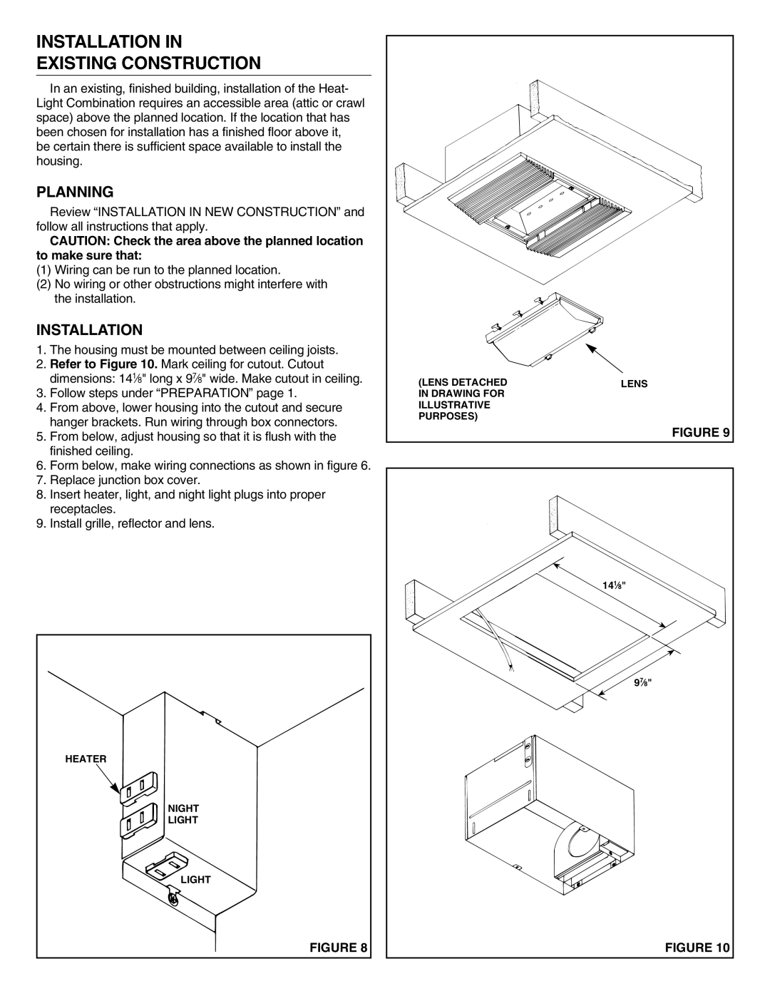 NuTone 9960 installation instructions Installation Existing Construction, Planning 