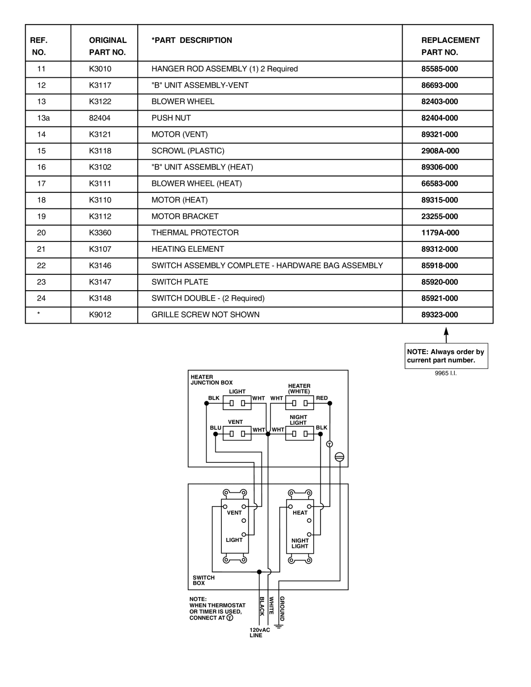 NuTone 9965 installation instructions 85585-000 