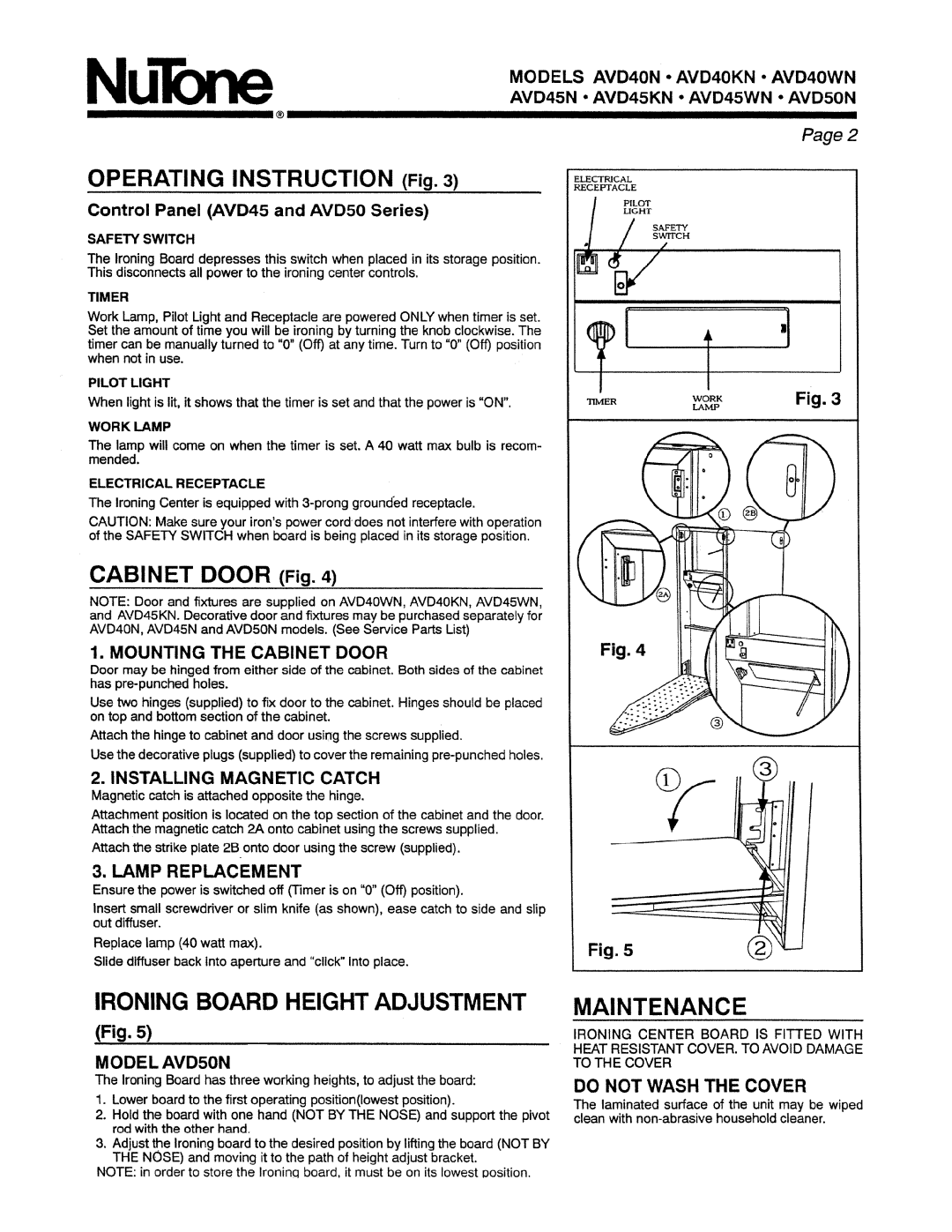 NuTone AVD 10N manual 