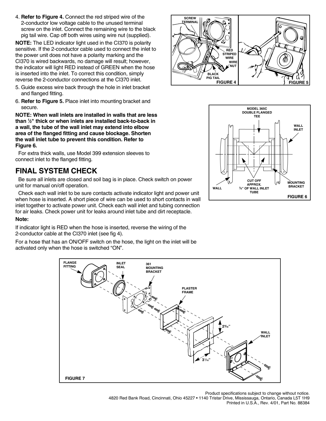 NuTone CI370 installation instructions Final System Check 