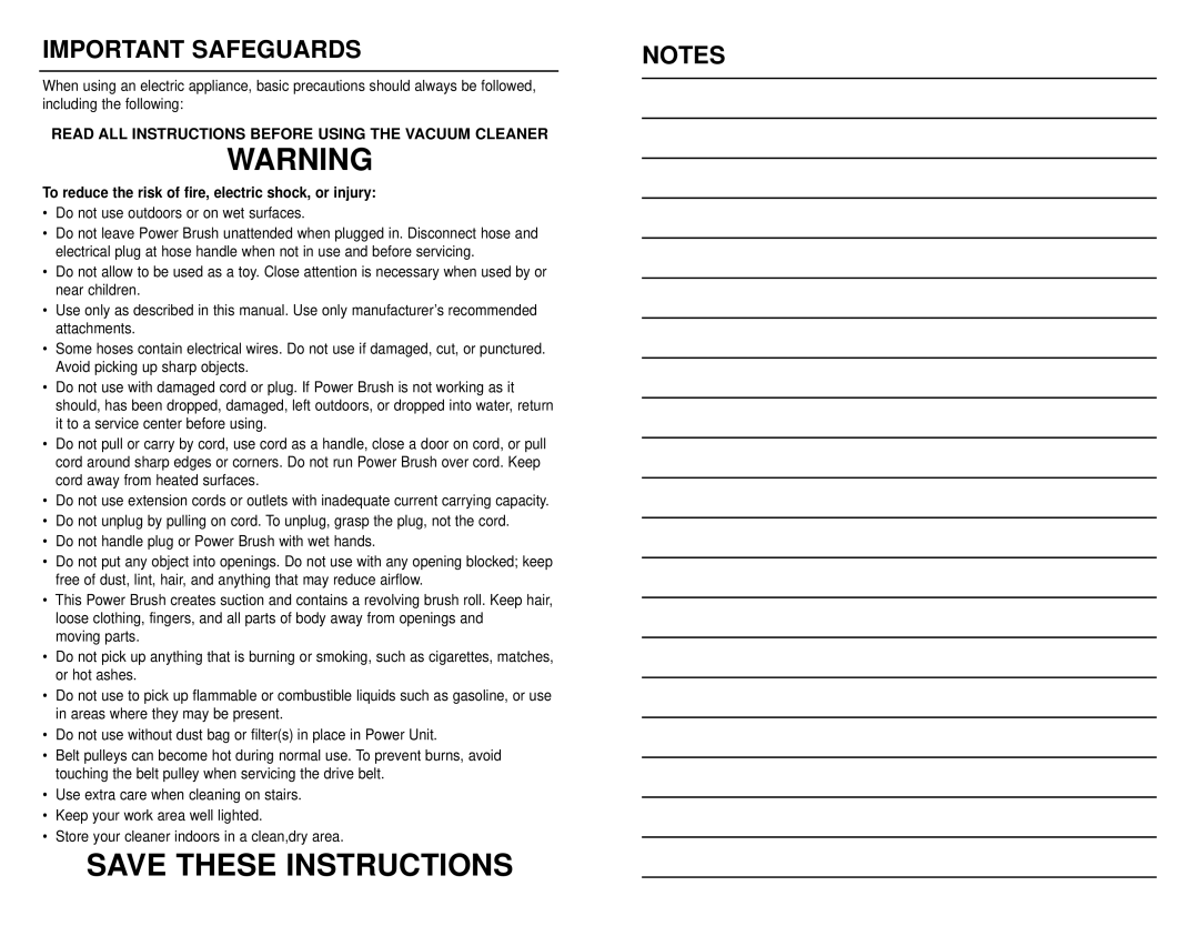 NuTone CT650 operating instructions Important Safeguards, Read ALL Instructions Before Using the Vacuum Cleaner 