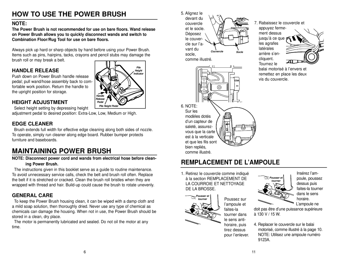 NuTone CT650 operating instructions HOW to USE the Power Brush, Maintaining Power Brush 