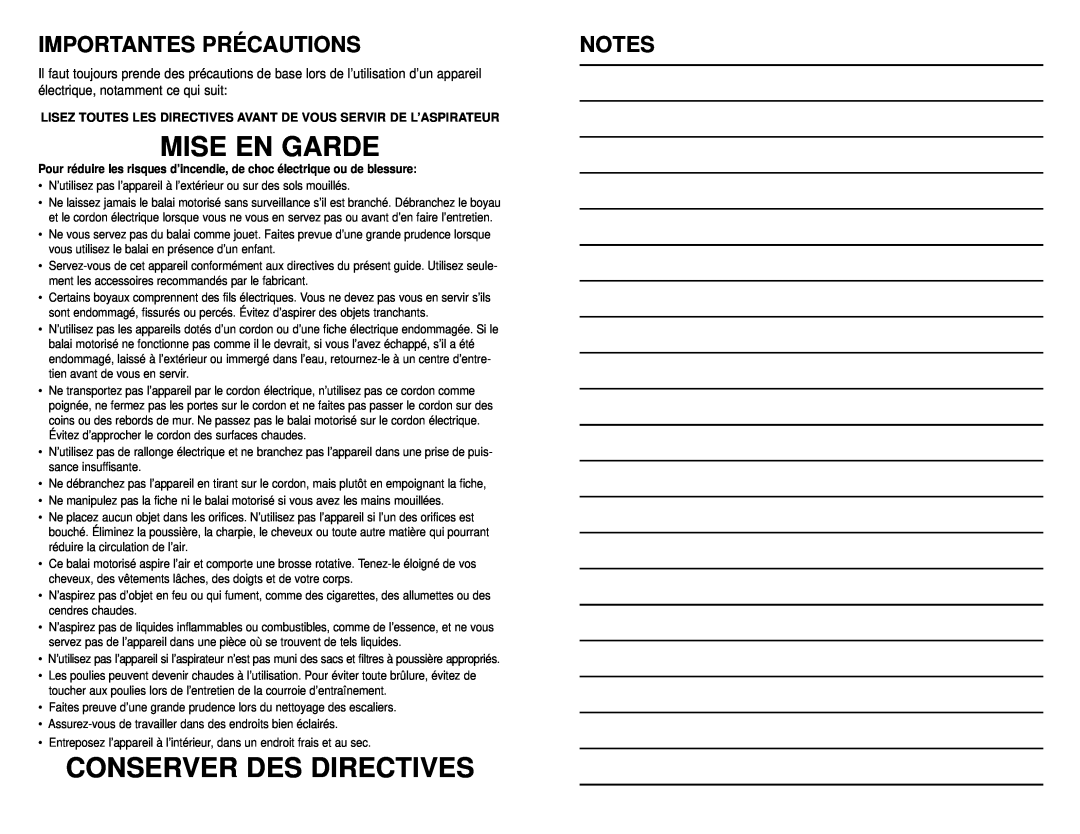 NuTone CT650 operating instructions Mise En Garde, Conserver Des Directives, Importantes Précautions 