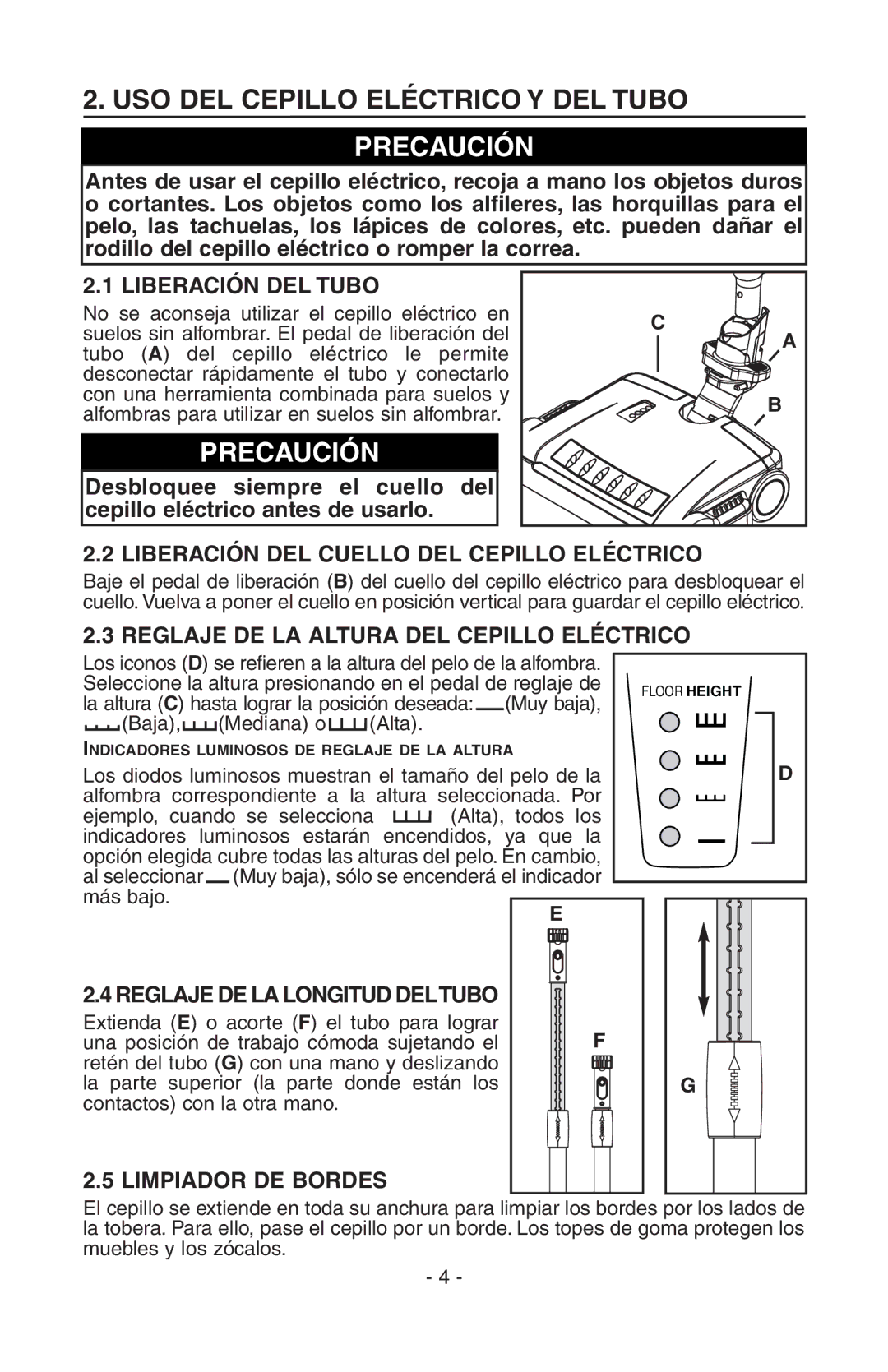 NuTone CT700, AB0008 manual USO DEL Cepillo Eléctrico Y DEL Tubo 