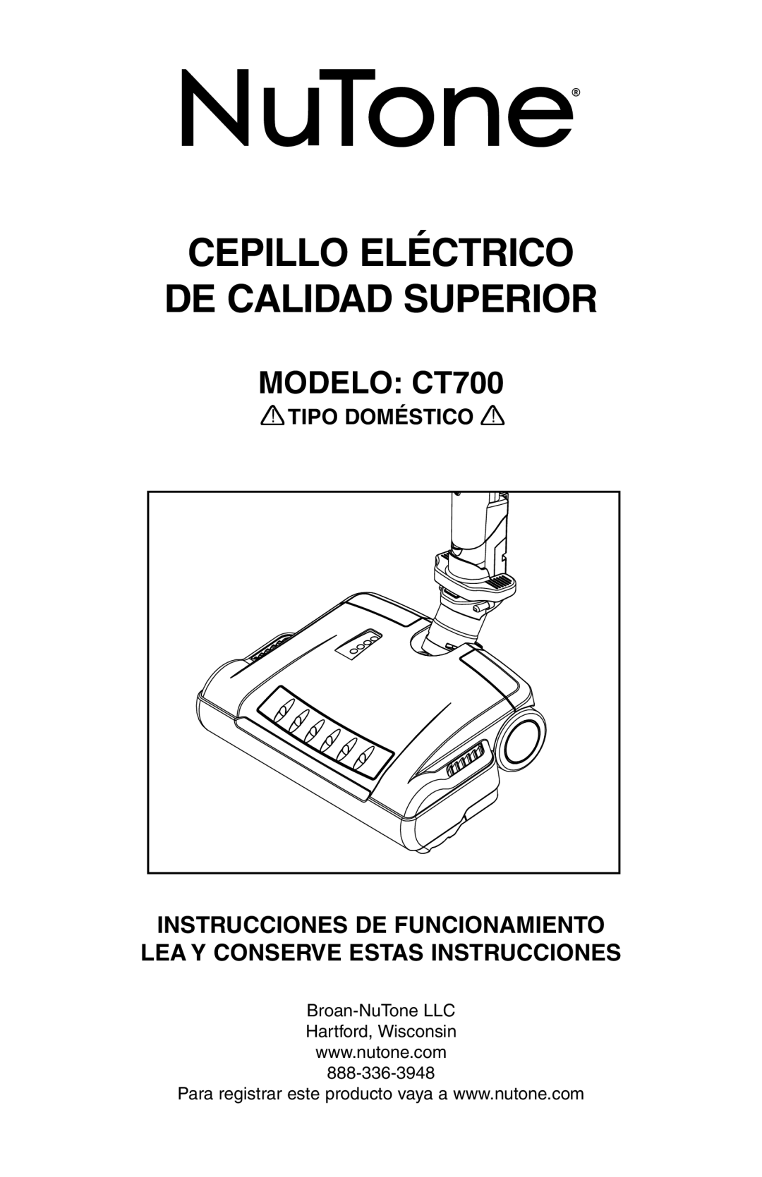 NuTone AB0008, CT700 manual Cepillo Eléctrico DE Calidad Superior 