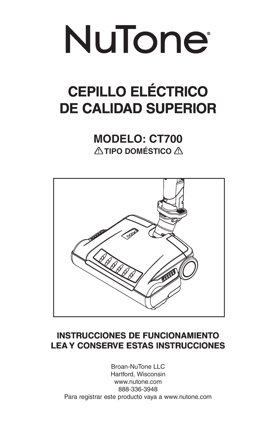 NuTone AB0008 manual Cepillo Eléctrico De Calidad Superior, MODELO CT700, Tipo Doméstico 